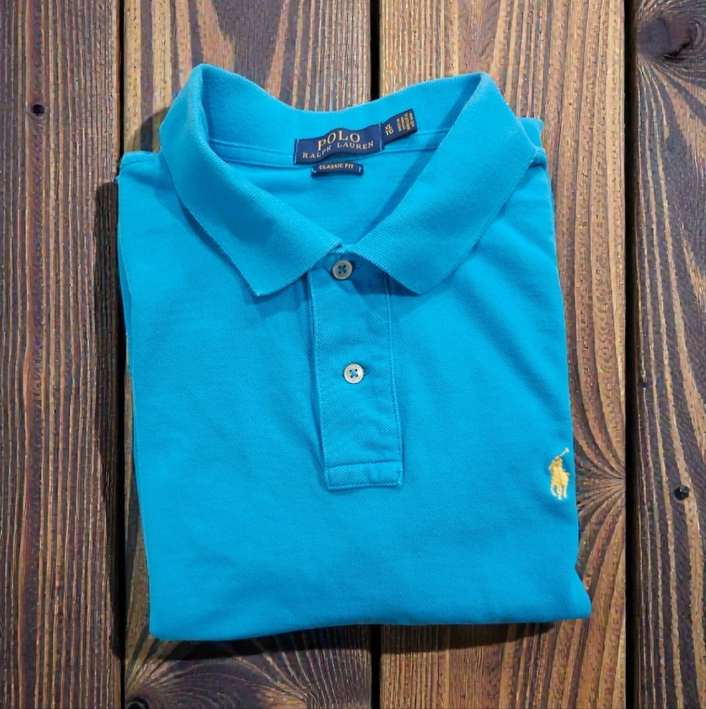 Polo by Ralph Lauren Men's Vibrant Blue Polo Shirt With Yellow Logo Size-XL